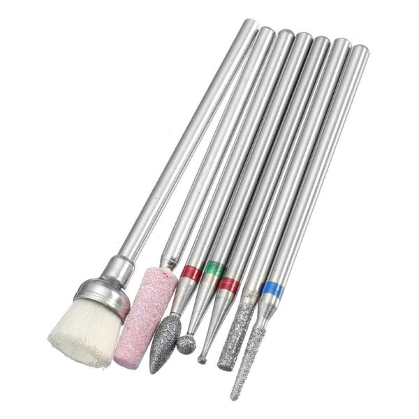 7pcs Abrasive Drill Bits 3/32 Inch Rotate Burr Cuticle Clean Manicure Pedicure Tool