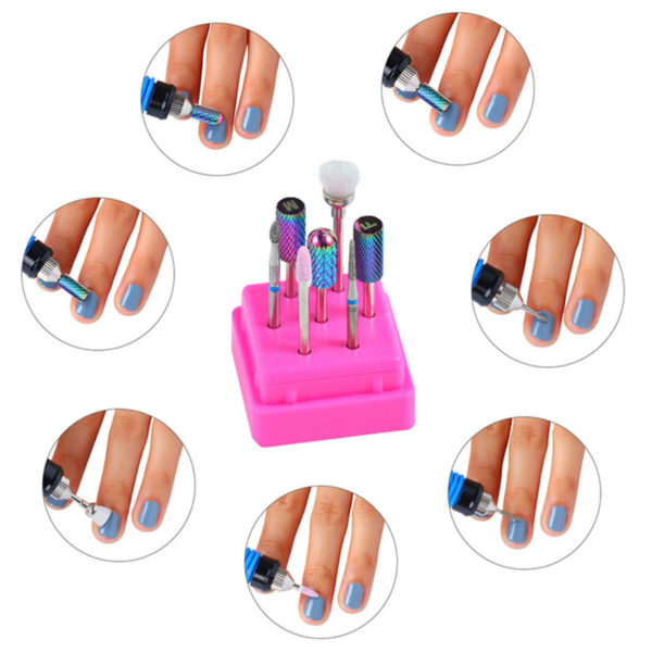 7pcs Nail Drill Bits Container Box Grinding Remove UV Gel Auroras Nail Art Design Tools Set