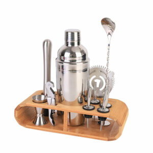 Cocktail Shaker Set Mixer Martini Spirits Bar Spoon Tongs Jigger Strainer Stand