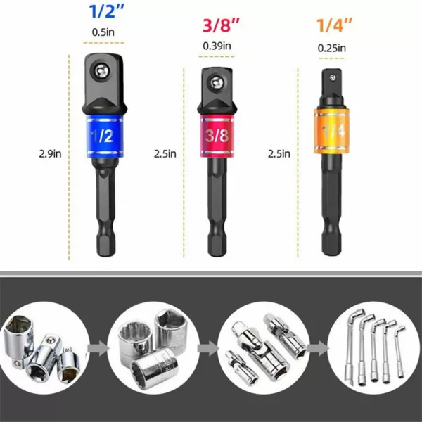 Drillpro 16Pcs/Set Flexible Drill Extension Hex Shank Drill Nut Driver Bit Set Bendable Drill Bit Extension+Universal Socket Adapter+Screwdriver Bit+Right Angle Drill Extension