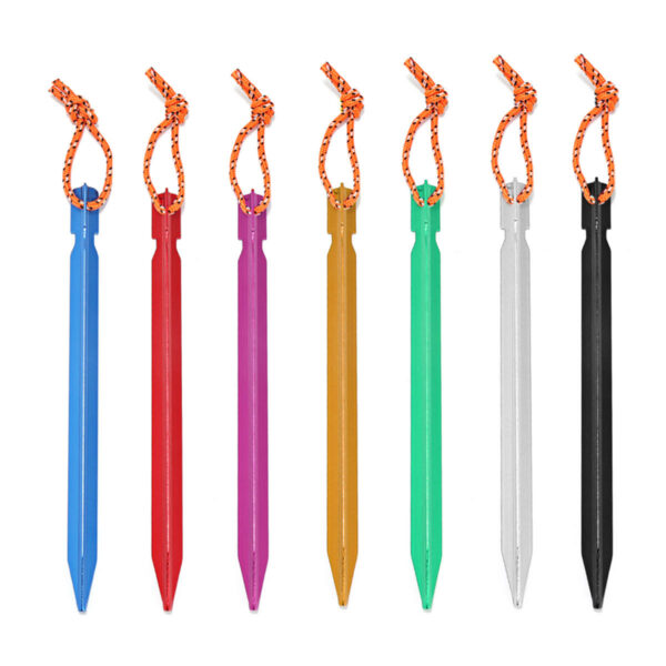 12PCS Aluminum Alloy Tent Nail Pegs Stakes With Rope Lightweight Camping Outdoor